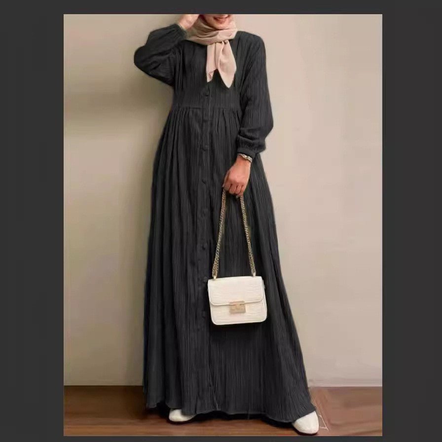Robe Abaya Vintage à Boutons | Robe Modeste à Manches Longues (MA256)