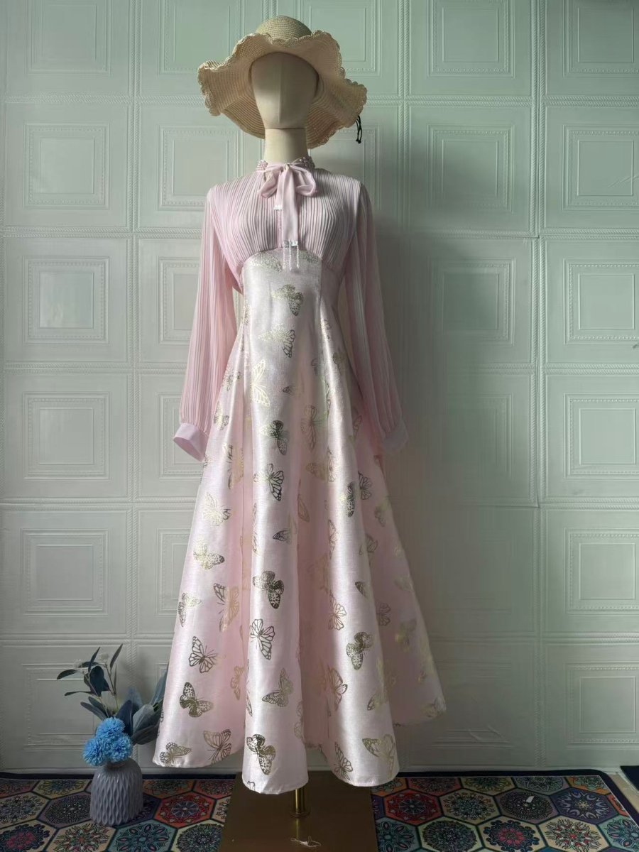 Robe Maxi Élégante à Manches Longues, Abaya à Motif Papillon / Robe Longue (MA219)