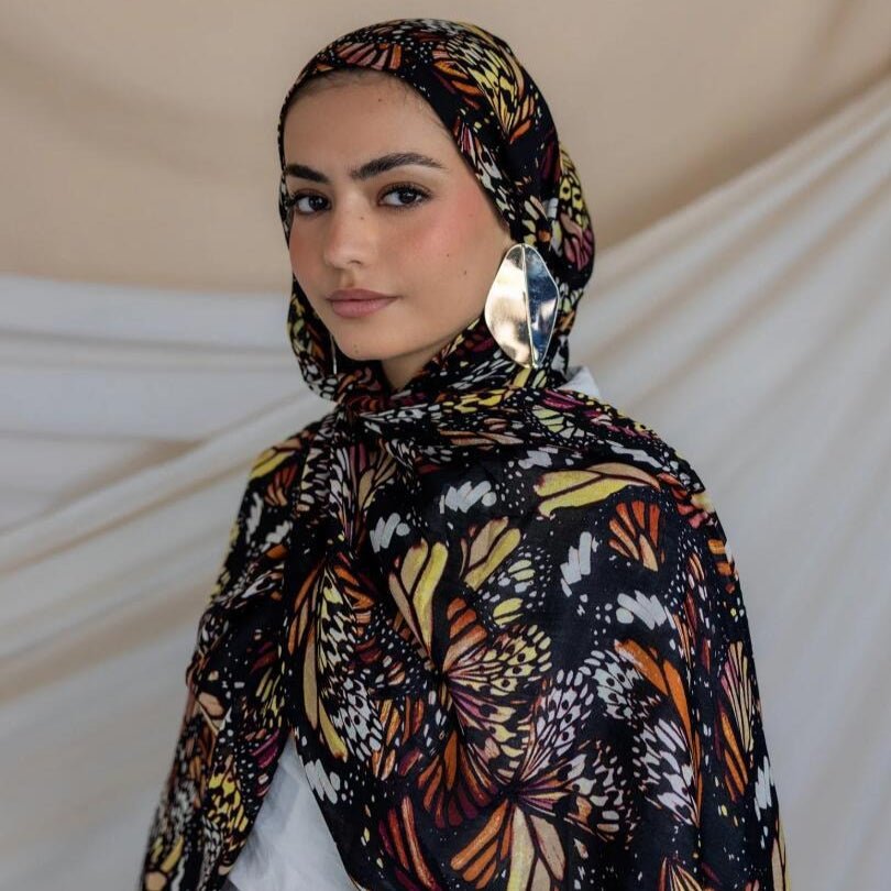 Écharpe Hijab en Coton Imprimé | Foulard Long Doux et Respirant (MH201)