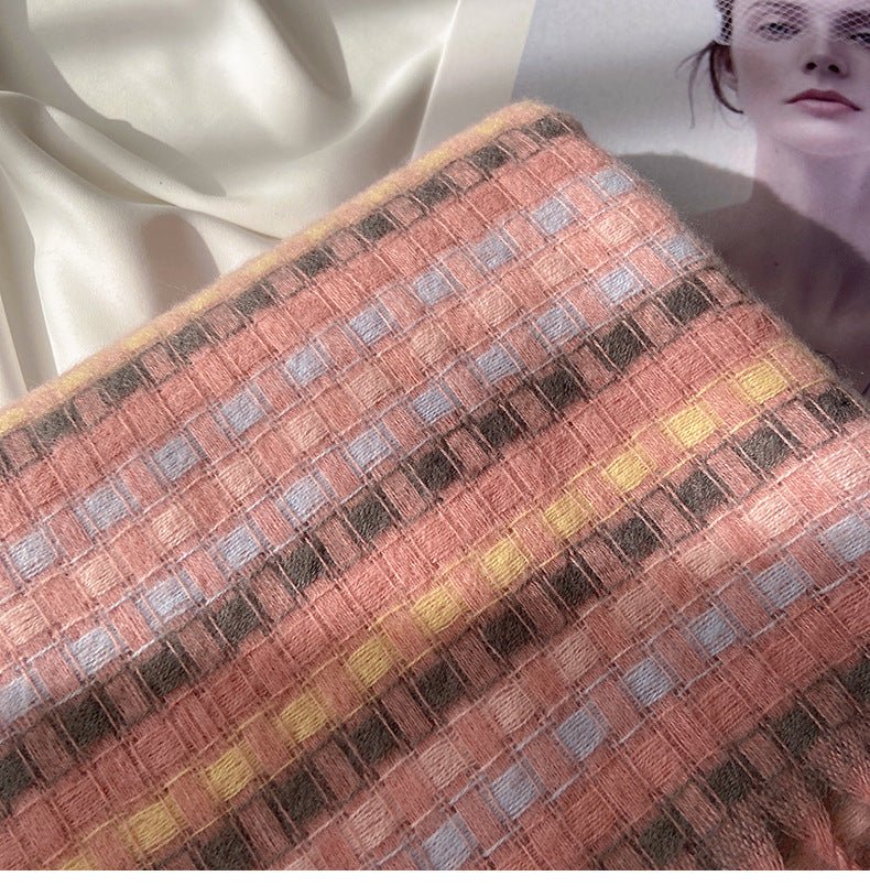 Écharpe à carreaux vibrants en fausse laine, châle chaud à franges (MAC334)