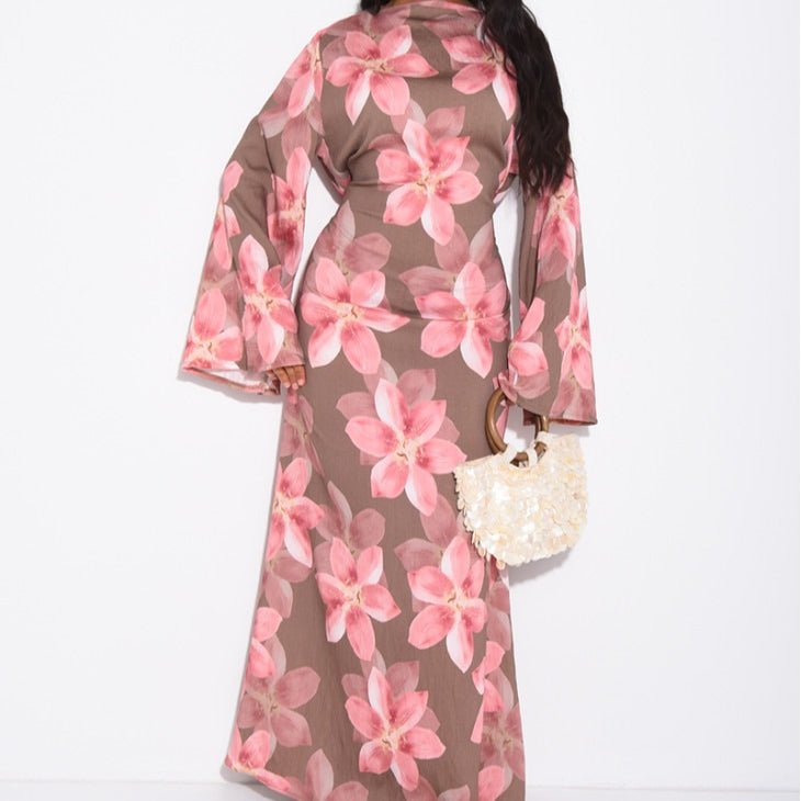 Robe Maxi Froissée Délavée à Imprimé Floral (MS437)