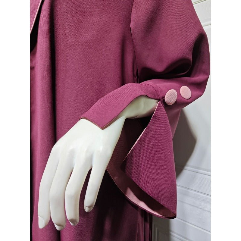 Robe longue automne et hiver à ouverture avant | Abaya cardigan plissée unie (MOA218)