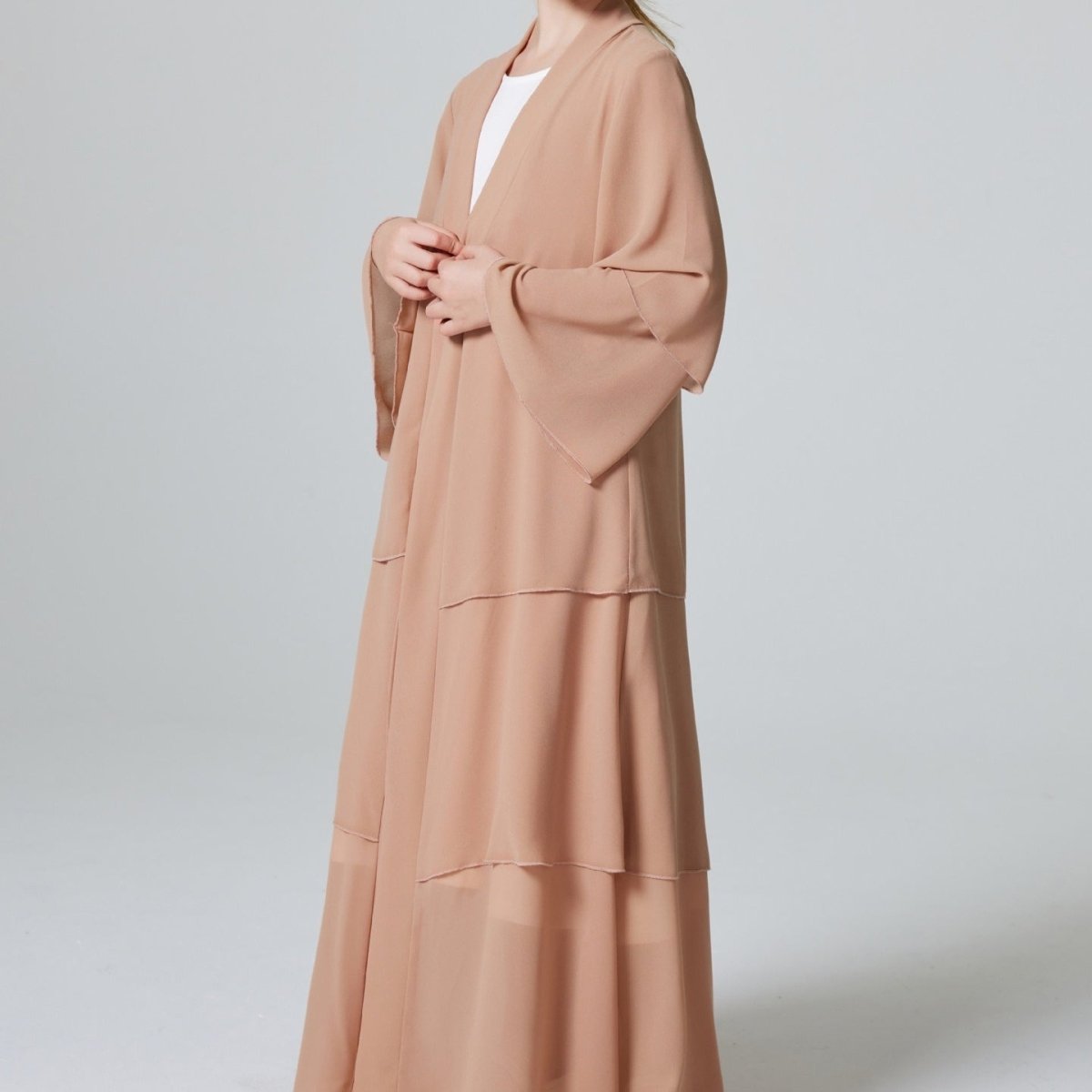 Abaya ouverte en mousseline unie 3 couches pour fillettes (MKG009)