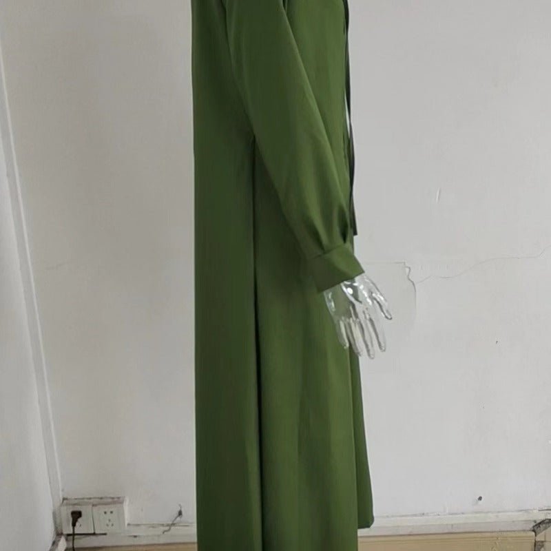Robe Maxi Élégante à Col en V avec Cordon de Serrage | Tenue Modeste Contemporaine (MS121)