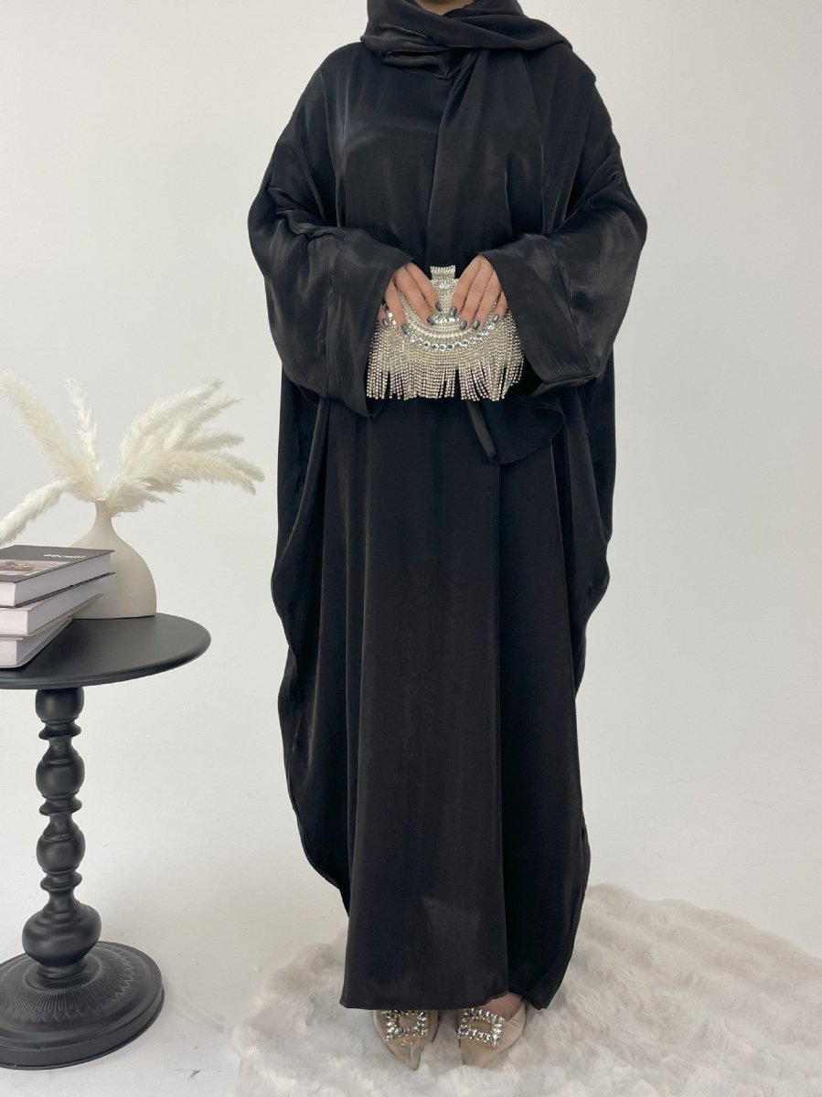 Robe Abaya de Luxe à Manches Bouffantes | Tenue de Soirée Élégante Musulmane, Robe Modeste Brillante (MA245)