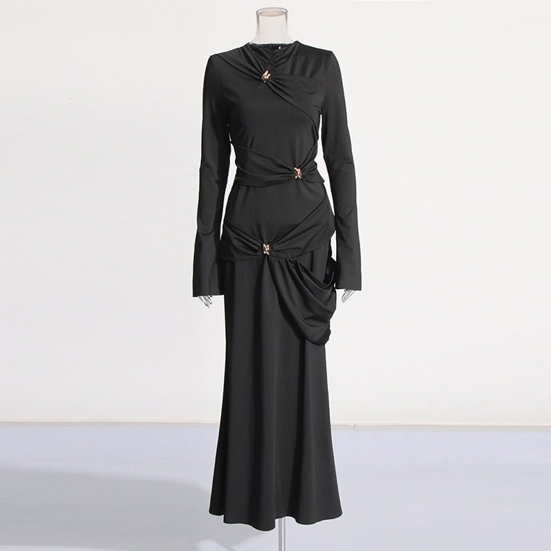 Robe Drapée avec Broches Bijoux (MS347)