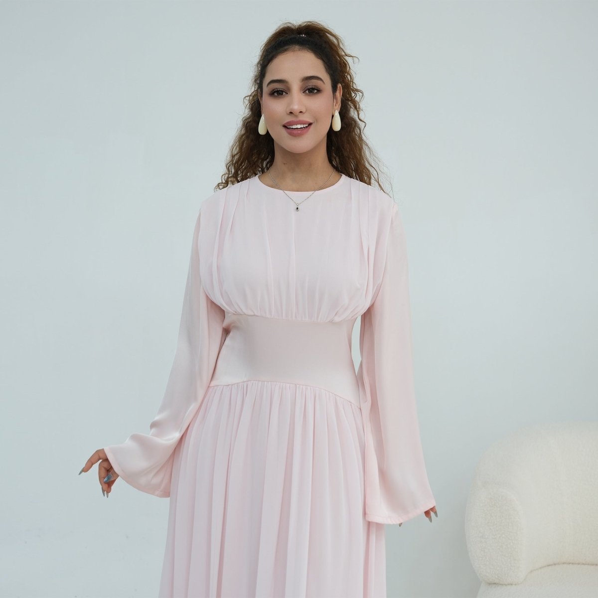 Robe Maxi Manches Évasées en Mousseline(MS498)