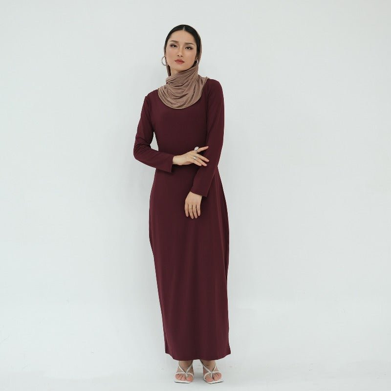 Robe de base essentielle en soie de lait ultra longue, douce et superposable | Robe maxi à enfiler, col rond (MA319)