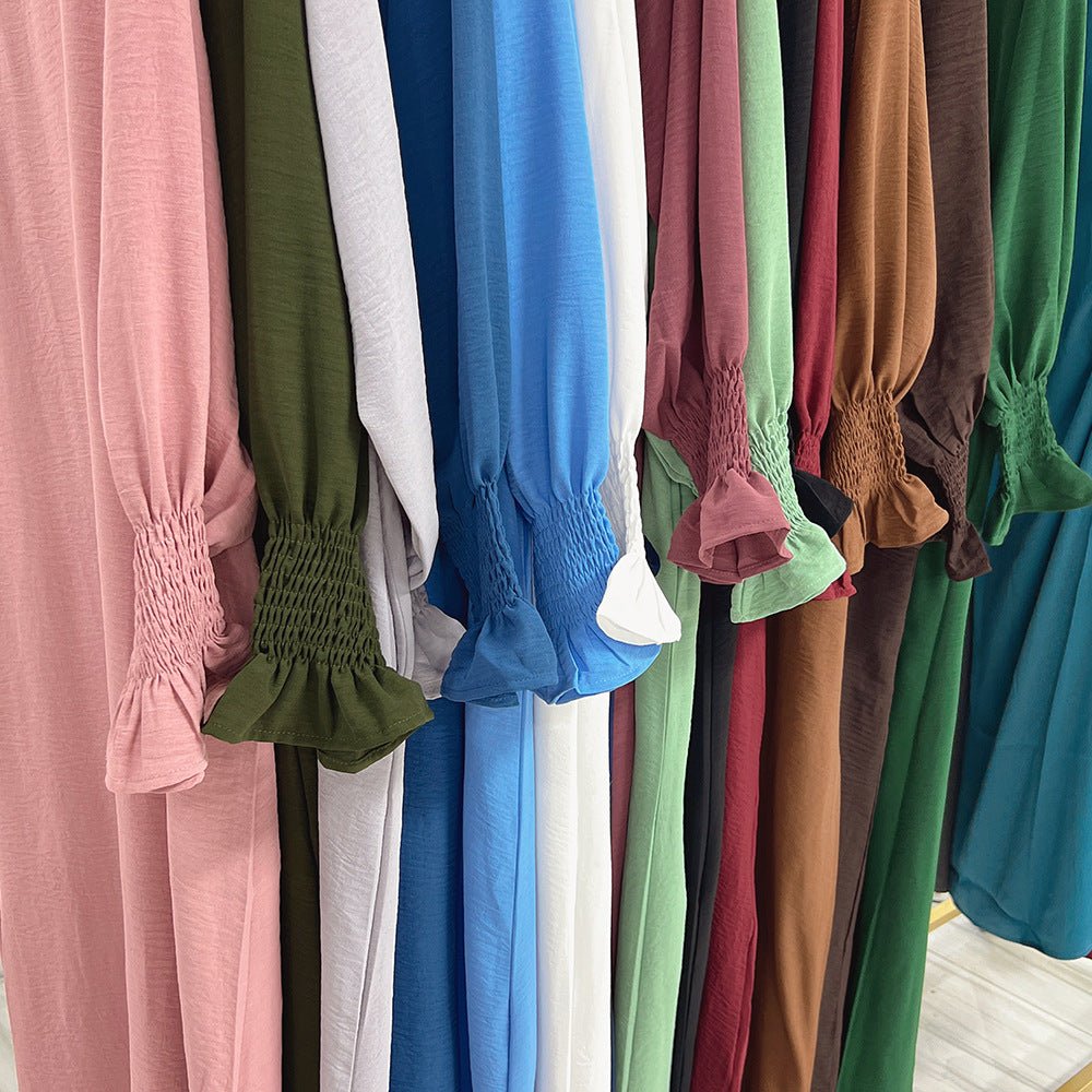 Abaya à Manches Élastiquées | Abaya Unie en Crêpe avec Manche Élastiquée (MA107)