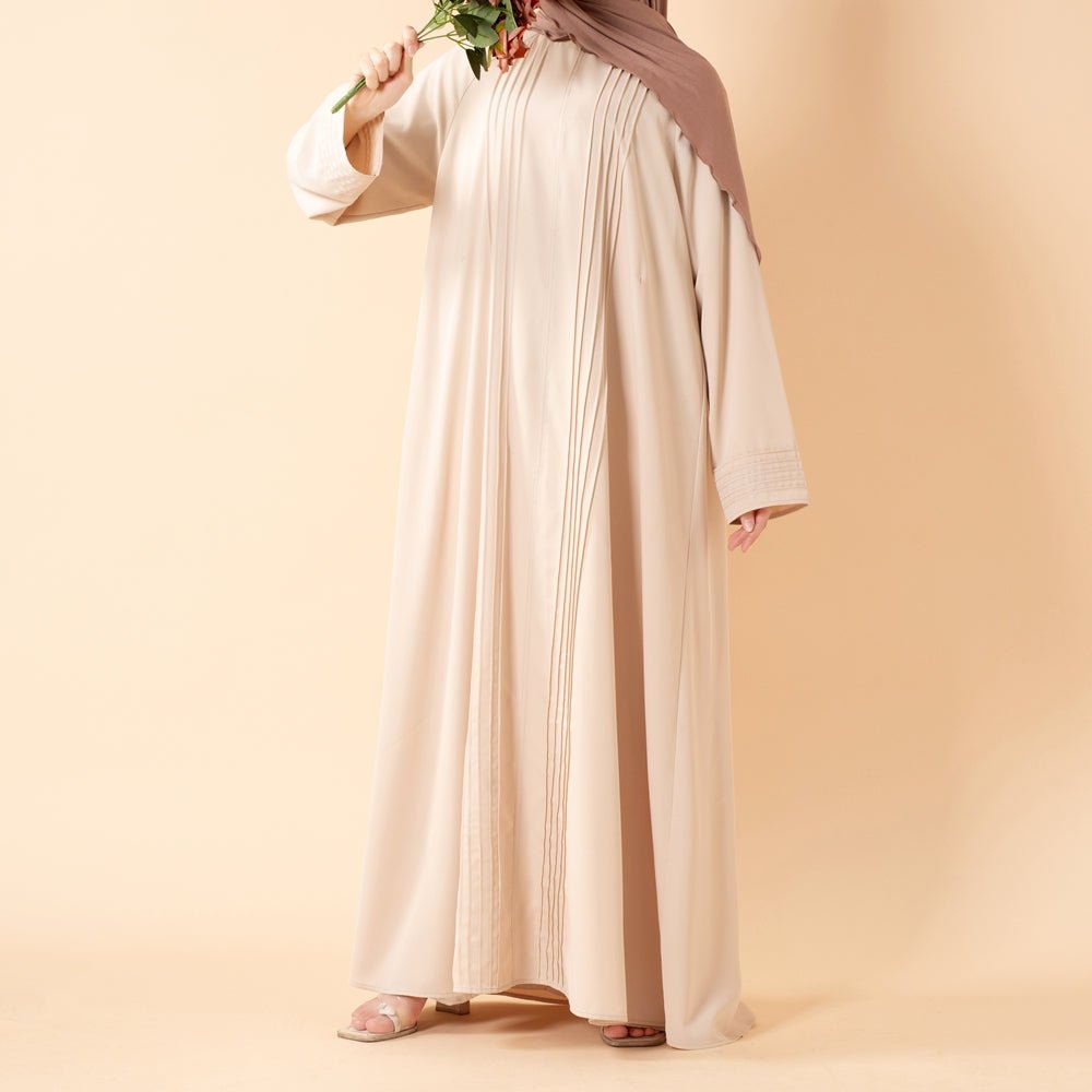 Abaya Serene plissée en georgette, coupe ample et longueur intégrale, style modeste (MA254)