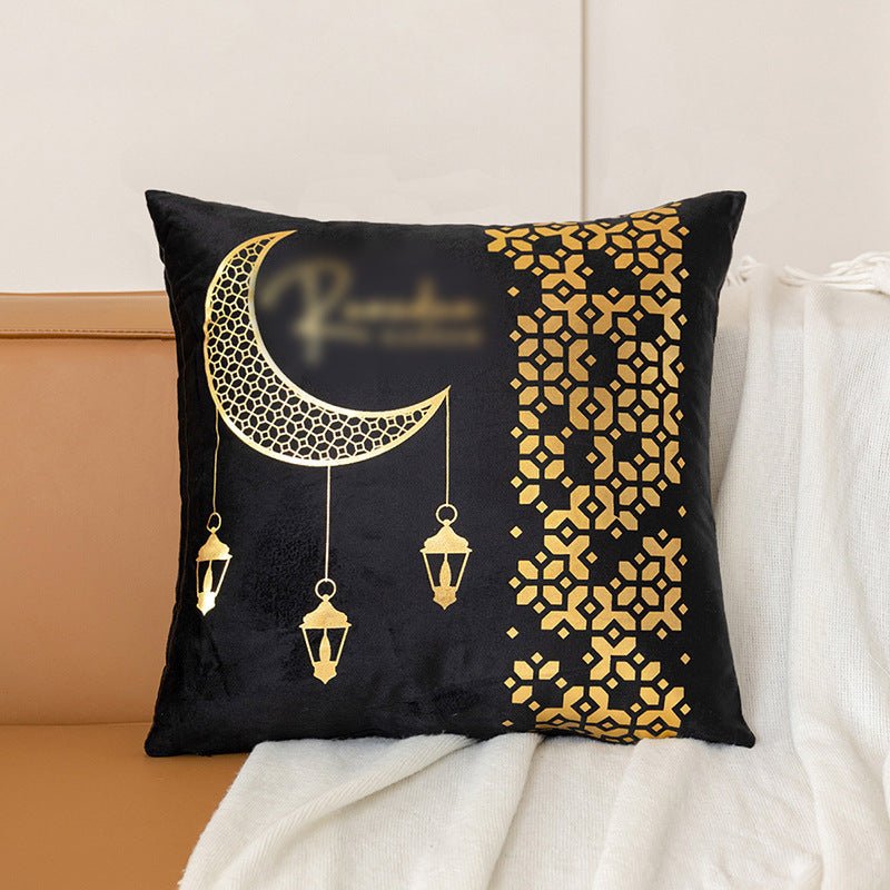 Housse de coussin en peluche courte avec impression à chaud "Eid Moon" (MR076)