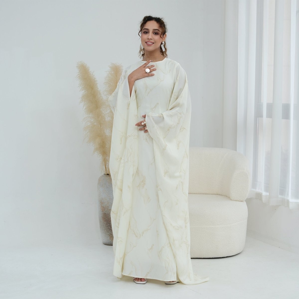 Robe Longue Imprimée à Manches Chauve-Souris (MA446)