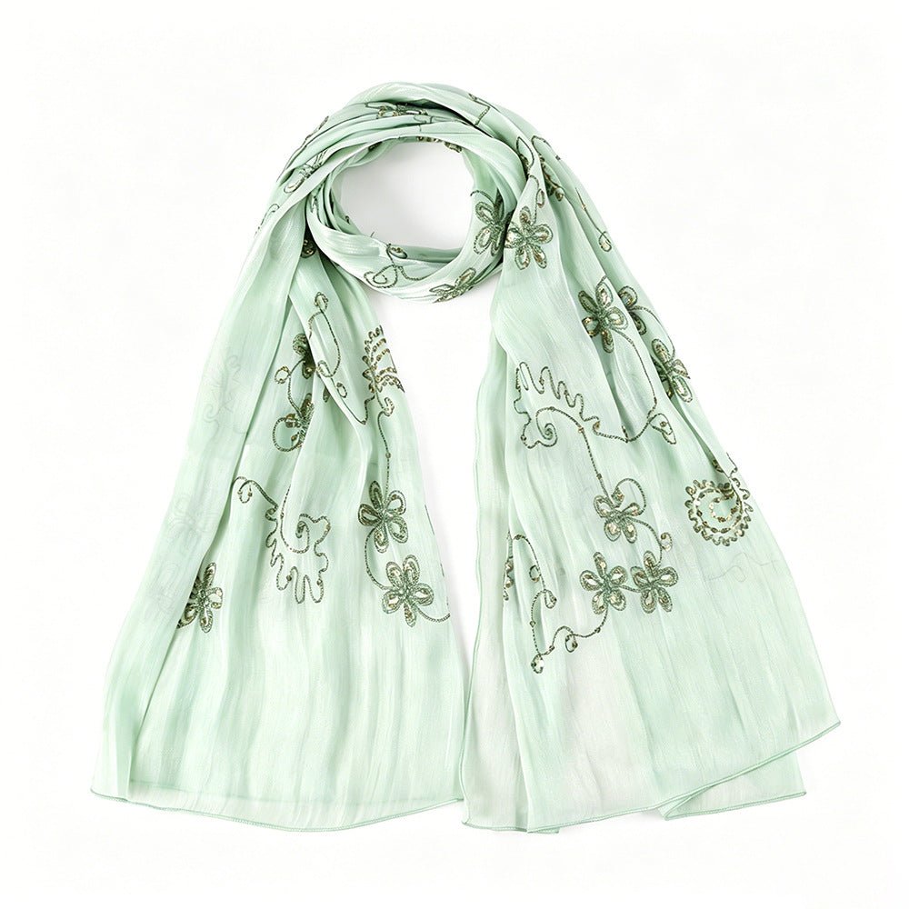 Écharpe Hijab Brodée à Fleurs et Sequins (MH244)