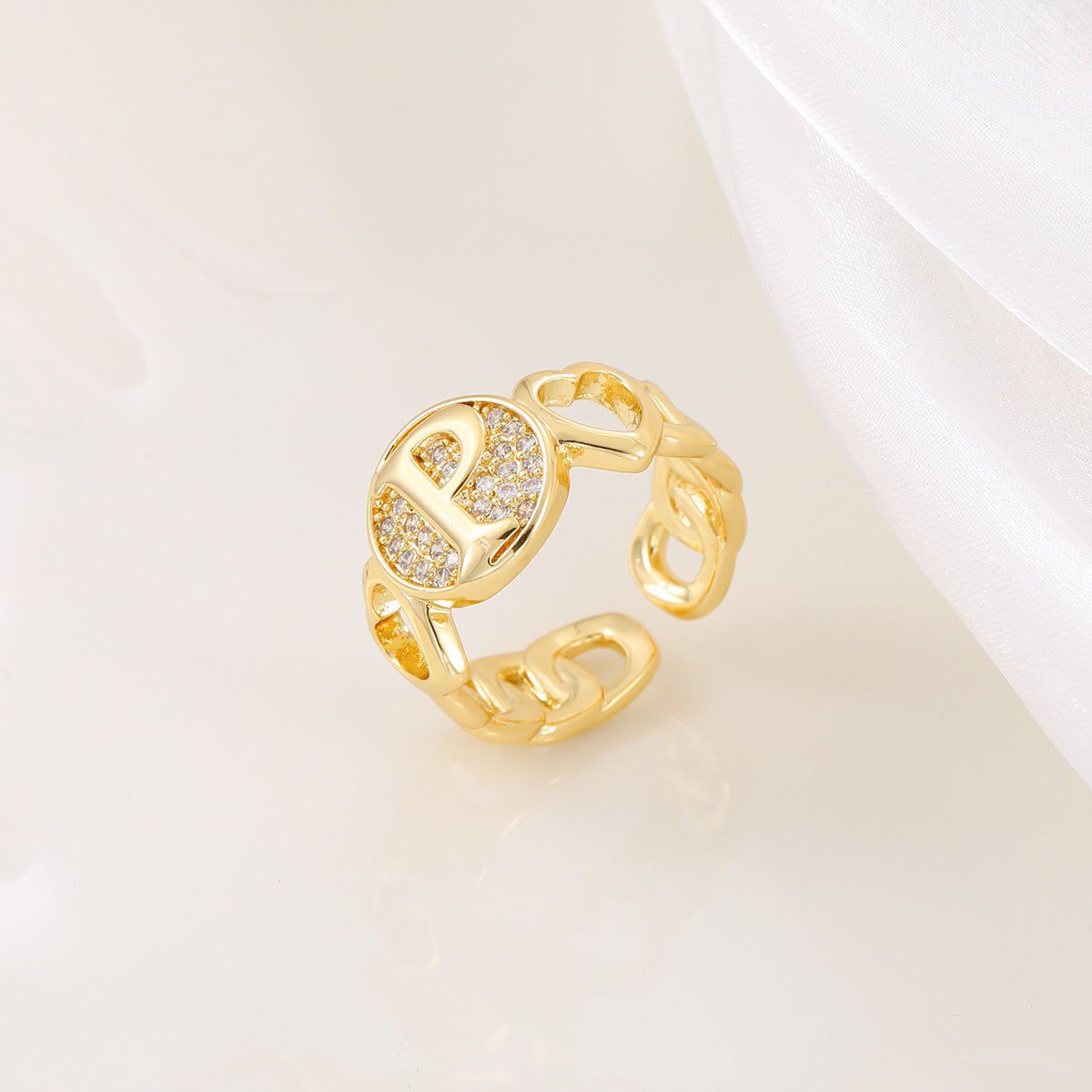 Ensemble MAC186 Cuivre avec Zircon, Bague Lettre Love Brillante Plaqué Or Réel 18K