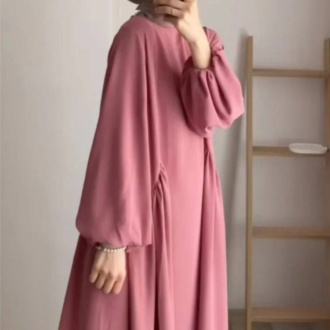 Abaya modeste coupe ample à manches lanternes | Abaya enfilable en crêpe glacé (MA153)