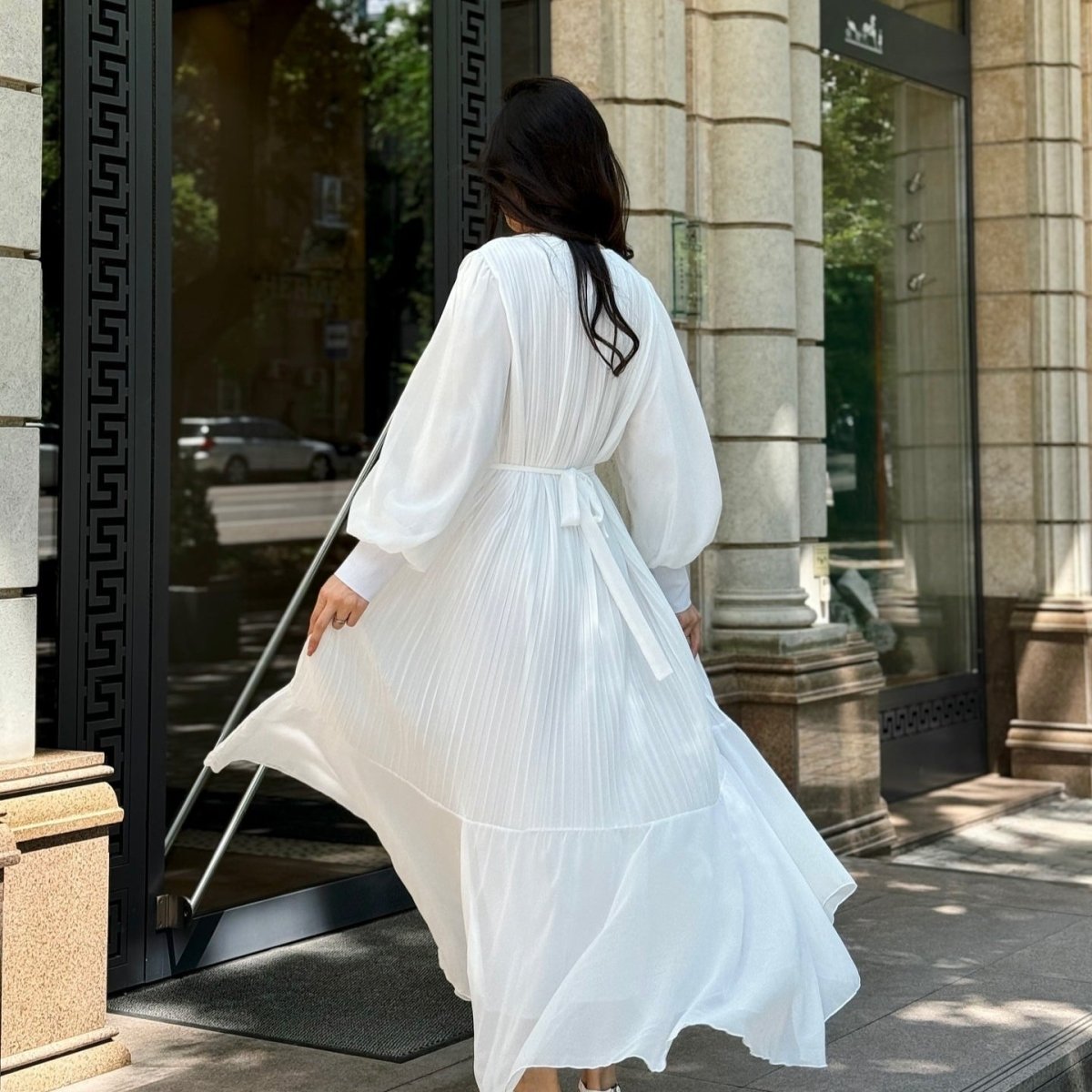 Robe Maxi Plissée à Volants (MS466)