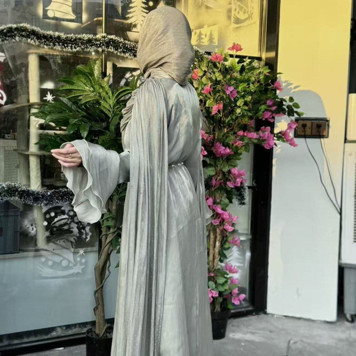 Robe Abaya Maxi à Manches Cape Plissées (MA430)