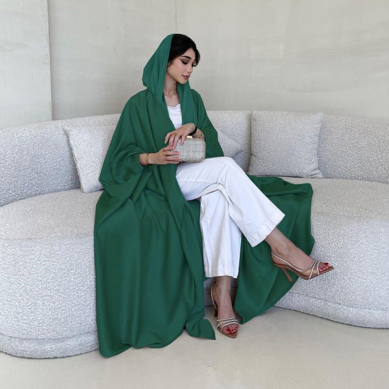 Robe Abaya à Manches Chauve-Souris Douces | Robe Cardigan en Satin à Col en V (MOA224)