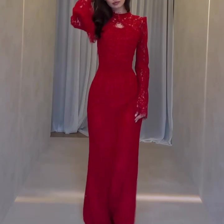 Robe de luxe en dentelle avec manches évasées (MS339)