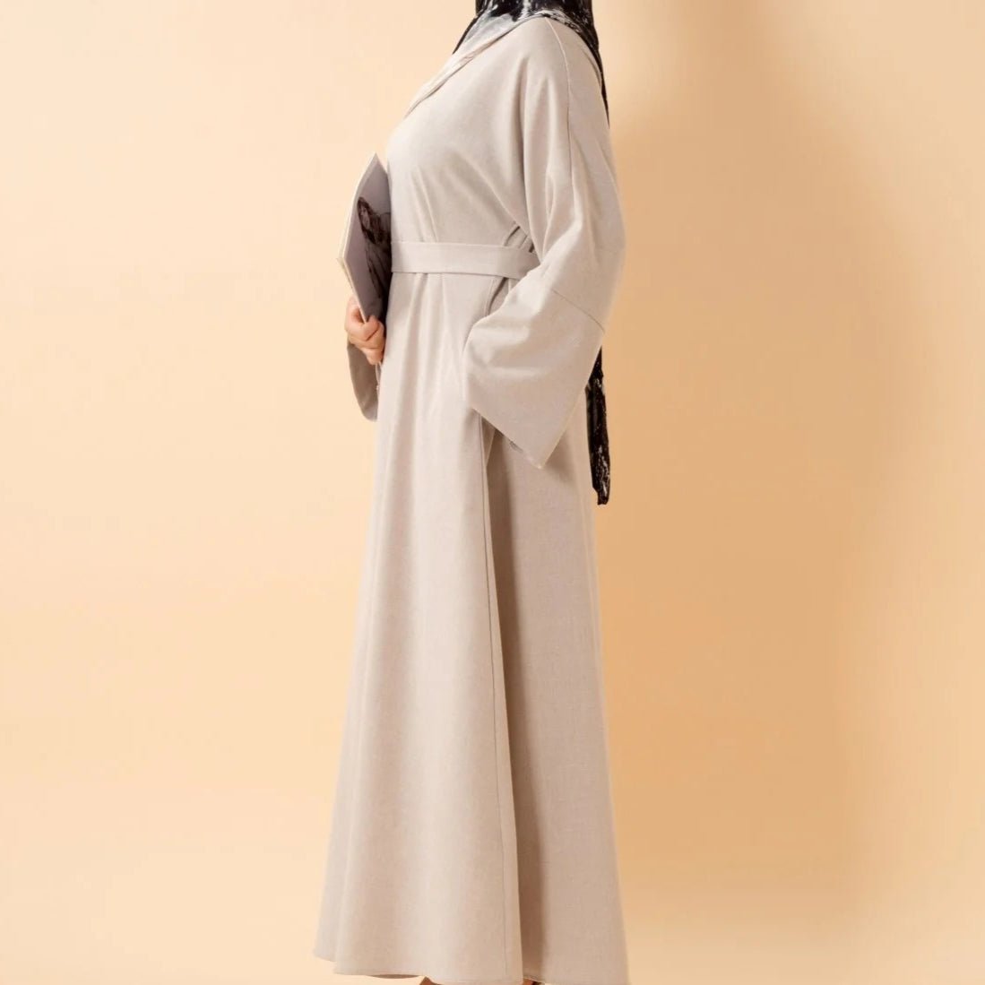 Abaya pull effet lin premium avec poches (MA341)