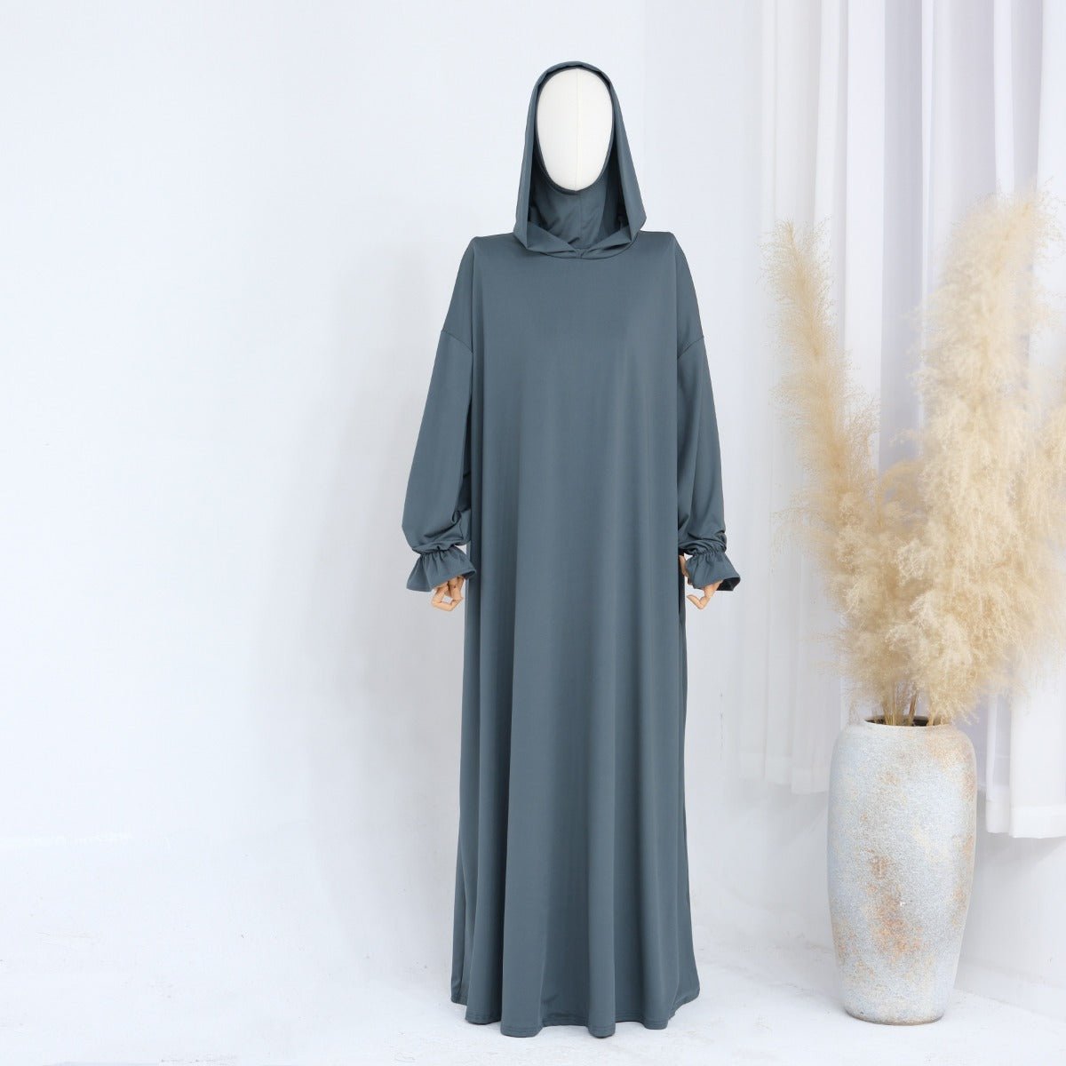 Collection d'Abayas Casual à Capuche Modest | Robes Ton sur Ton avec Manches Bouffantes (MJ021)