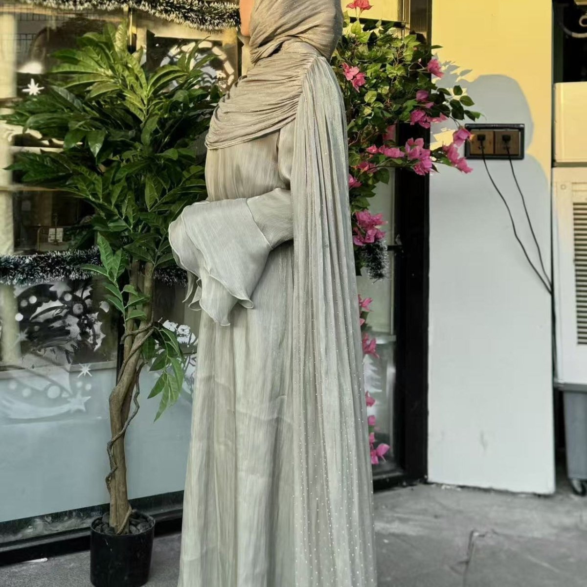 Robe Abaya Maxi à Manches Cape Plissées (MA430)