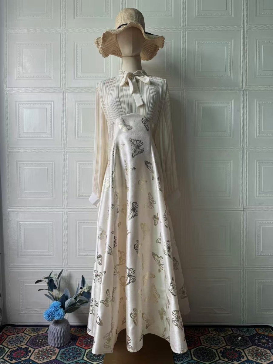 Robe Maxi Élégante à Manches Longues, Abaya à Motif Papillon / Robe Longue (MA219)