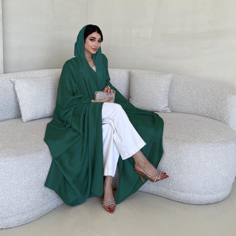 Robe Abaya à Manches Chauve-Souris Douces | Robe Cardigan en Satin à Col en V (MOA224)