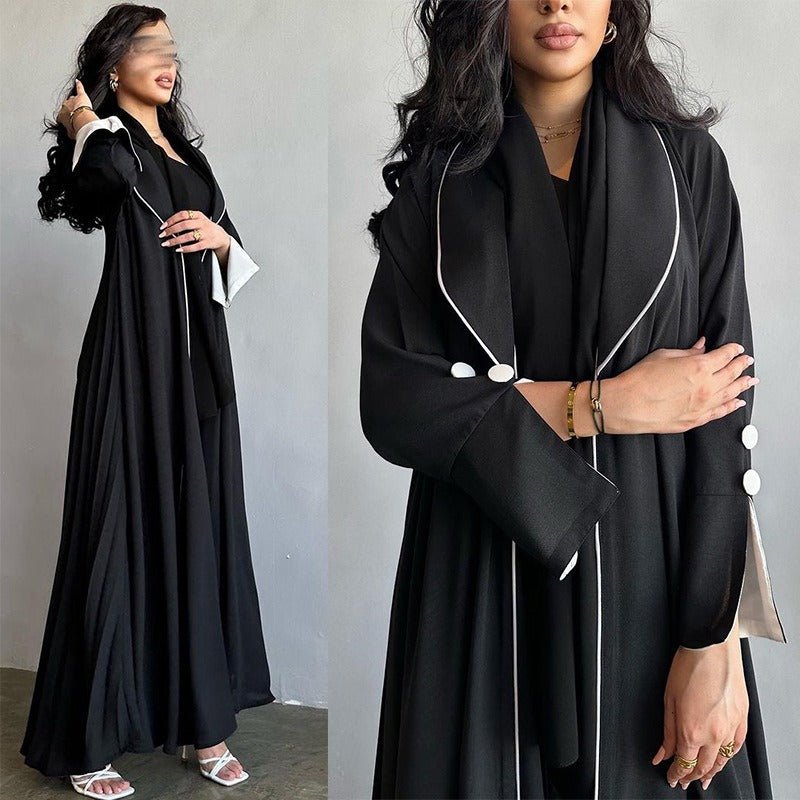 Robe longue automne et hiver à ouverture avant | Abaya cardigan plissée unie (MOA218)