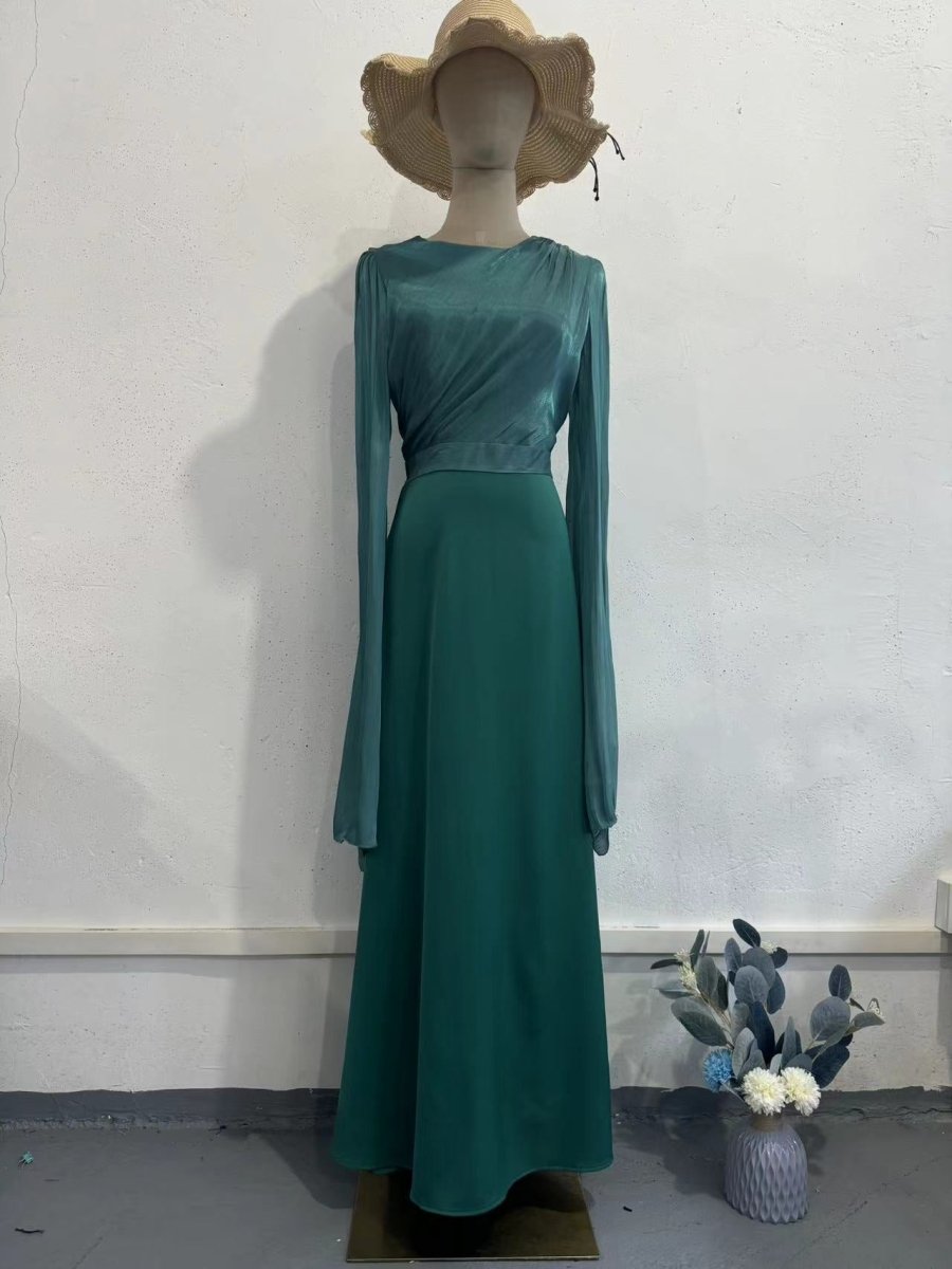 Robe d'été élégante en satin, coupe ajustée, avec manches à pendentif en fil de verre (MA161)