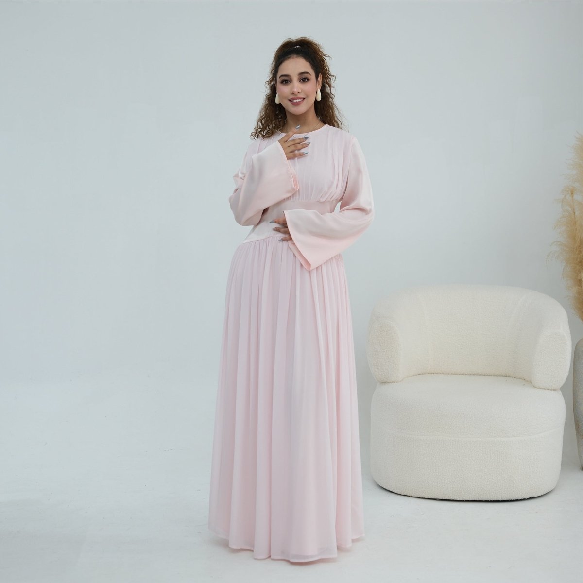 Robe Maxi Manches Évasées en Mousseline(MS498)