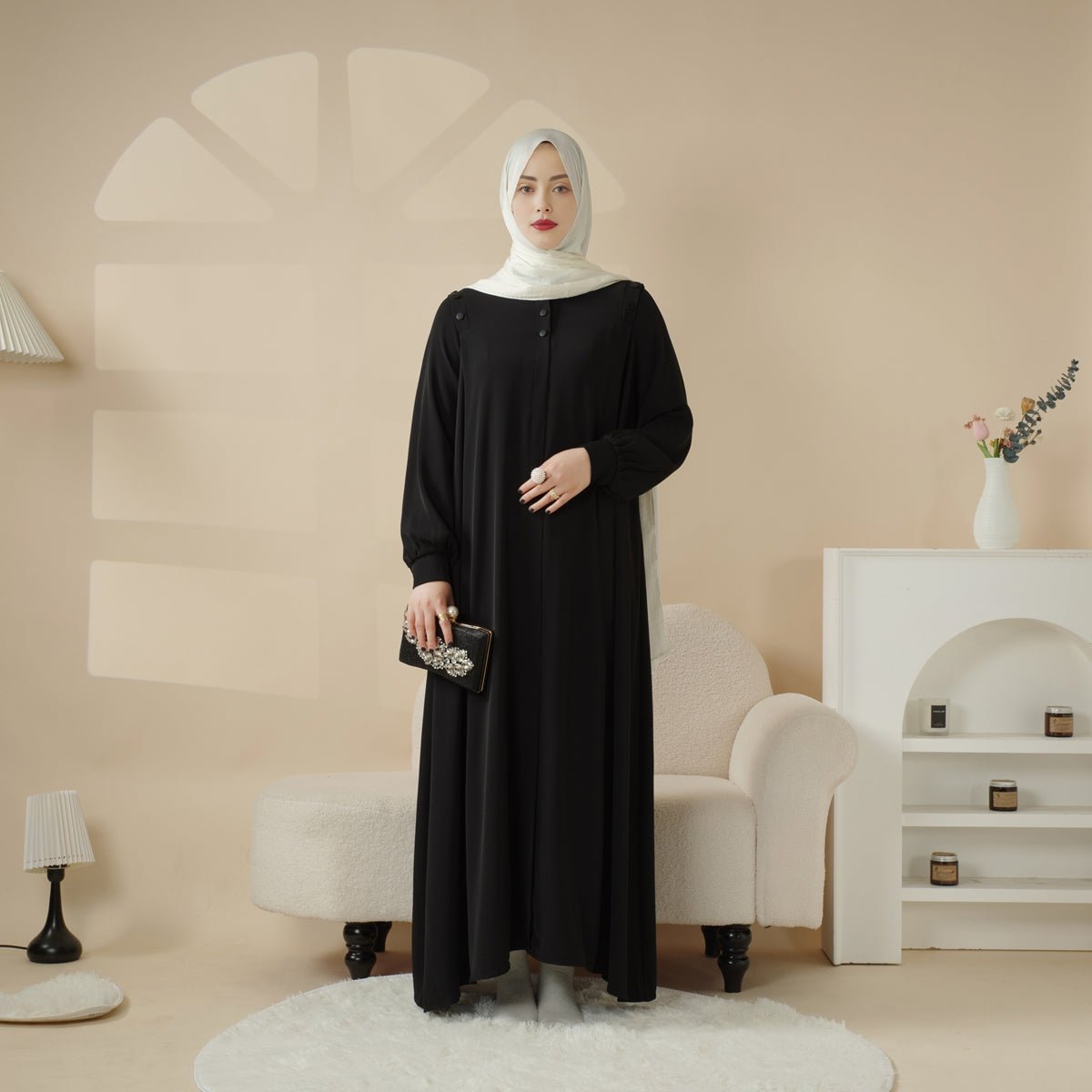 Abaya Pull Boutonnée à l'Épaule Coloris Macaron (UKMA083)