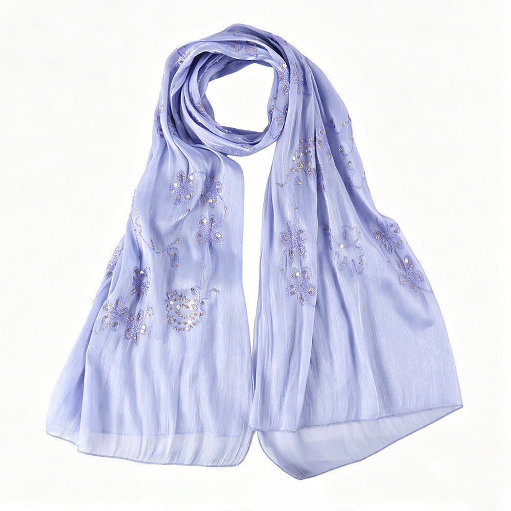 Écharpe Hijab Brodée à Fleurs et Sequins (MH244)