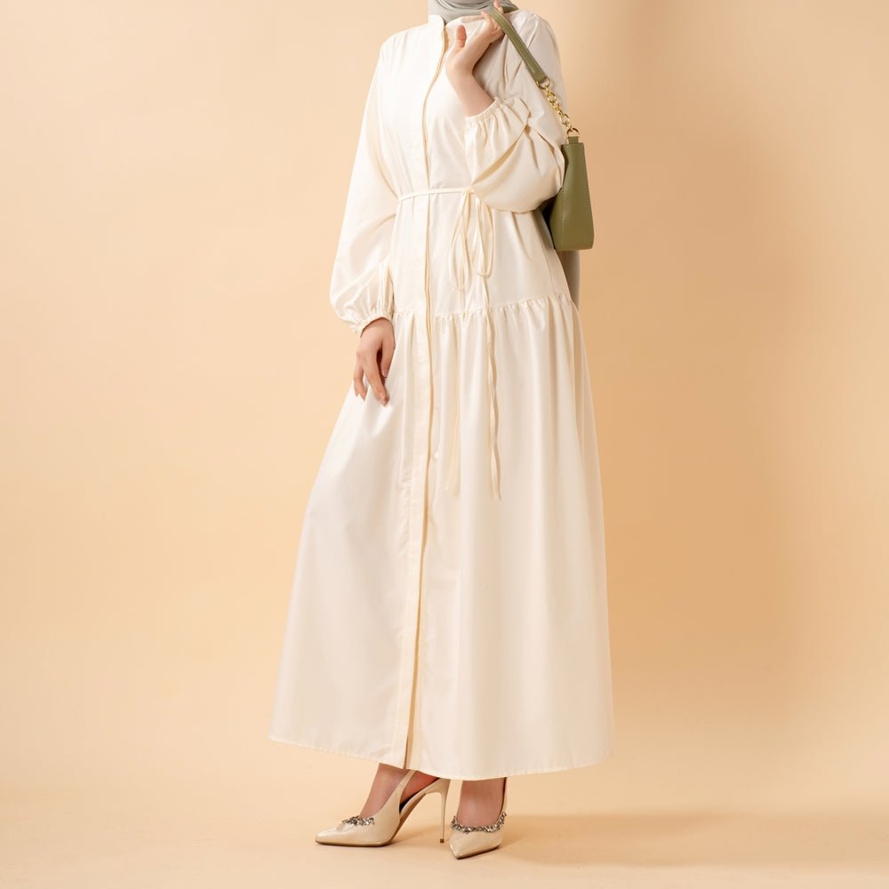 Robe Abaya Maxi Trench Cintrée en Ligne A avec Poches (MA422)