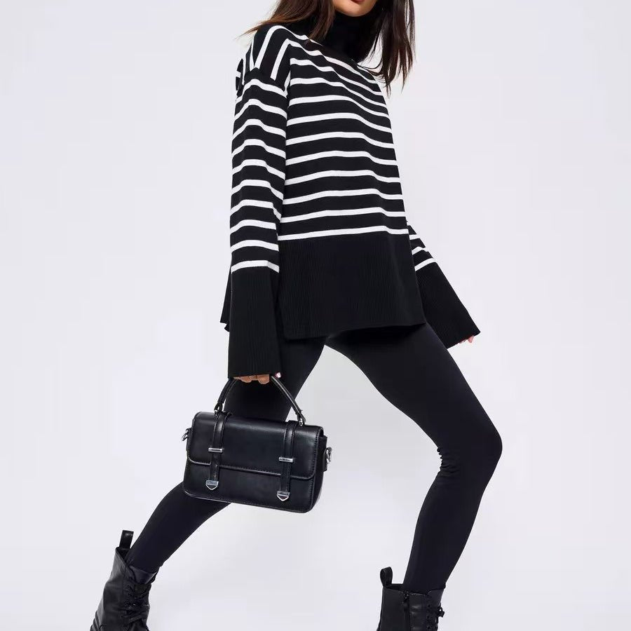 Pull Col Roulé Rayé | Pull Oversize Colorblock (MS252)