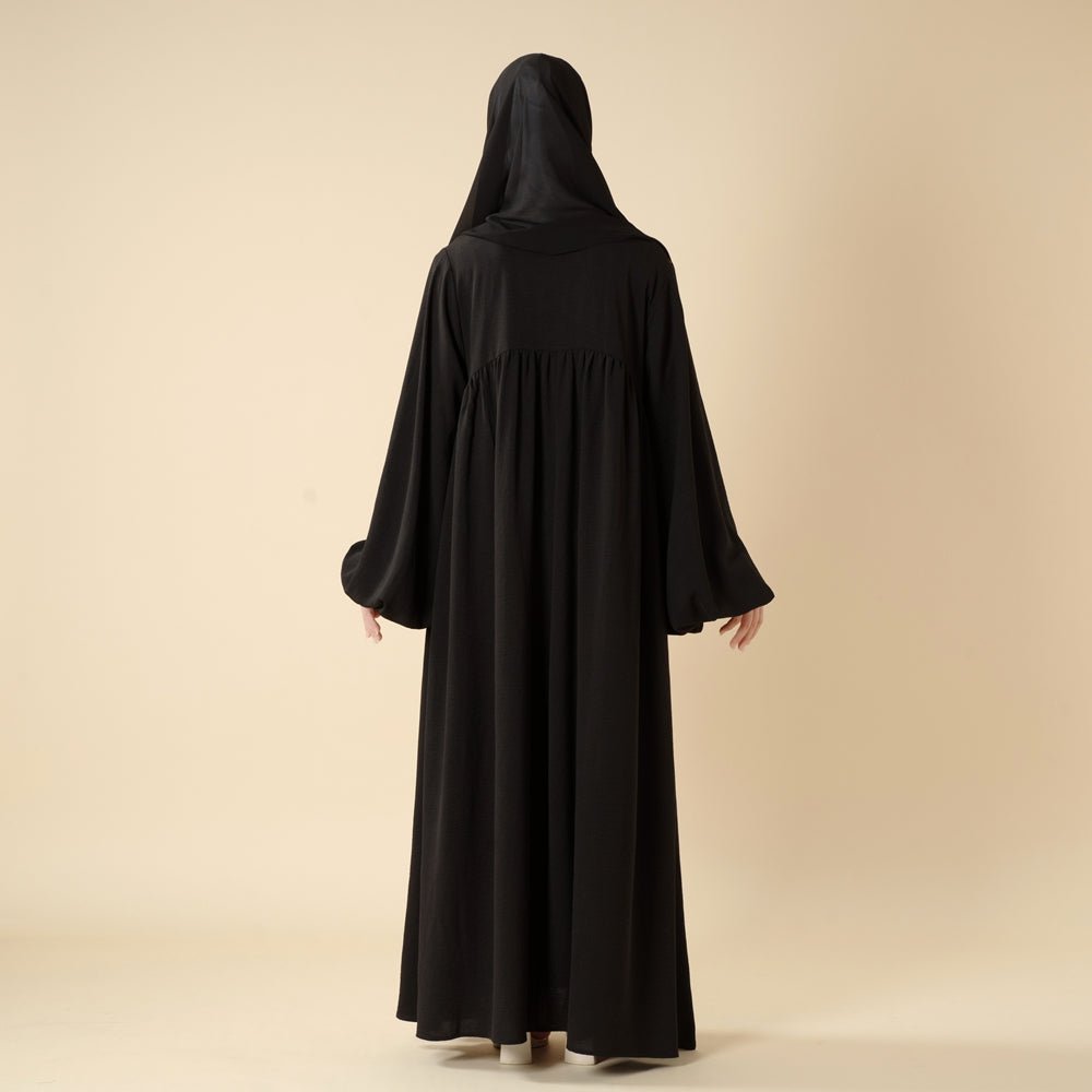Abaya Crêpe Coupe Décontractée à Manches Lanterne (UKMA190)