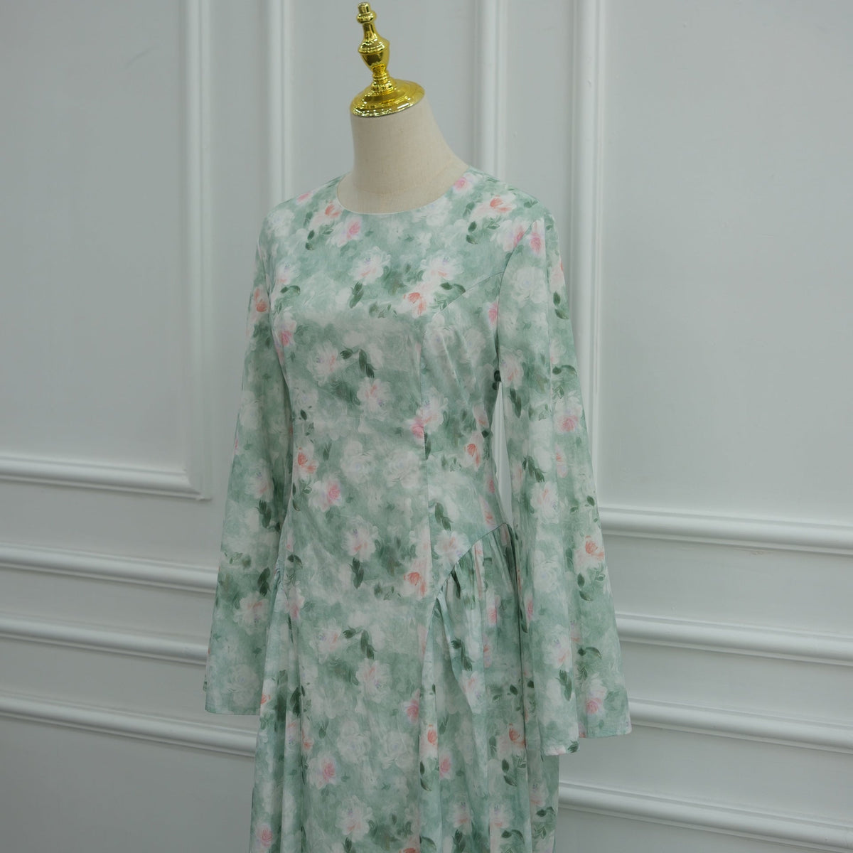 Robe Maxi à Manches Évasées Imprimé Floral Aquarelle (MS516)