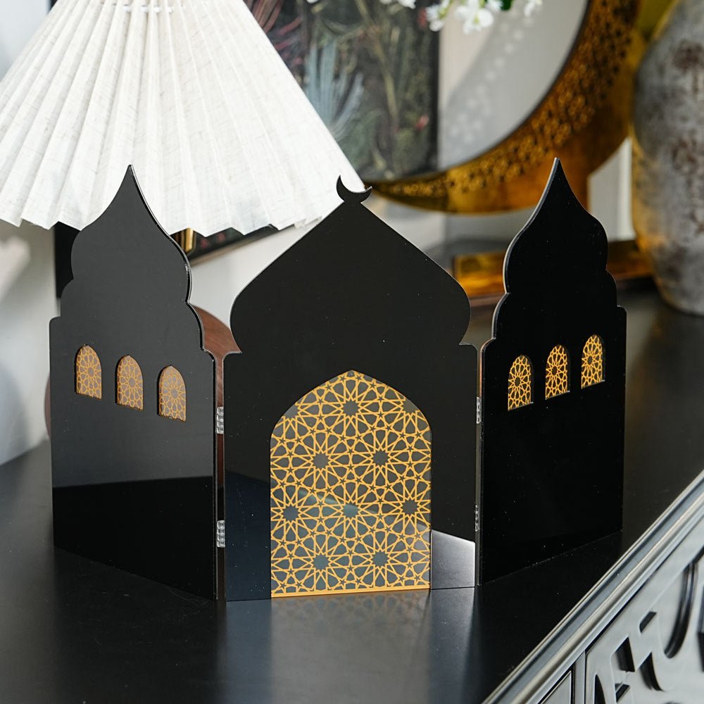 Paravent Pliant en Acrylique Islamique à Motif Ajouré - Décoration de Bureau (MAC402)