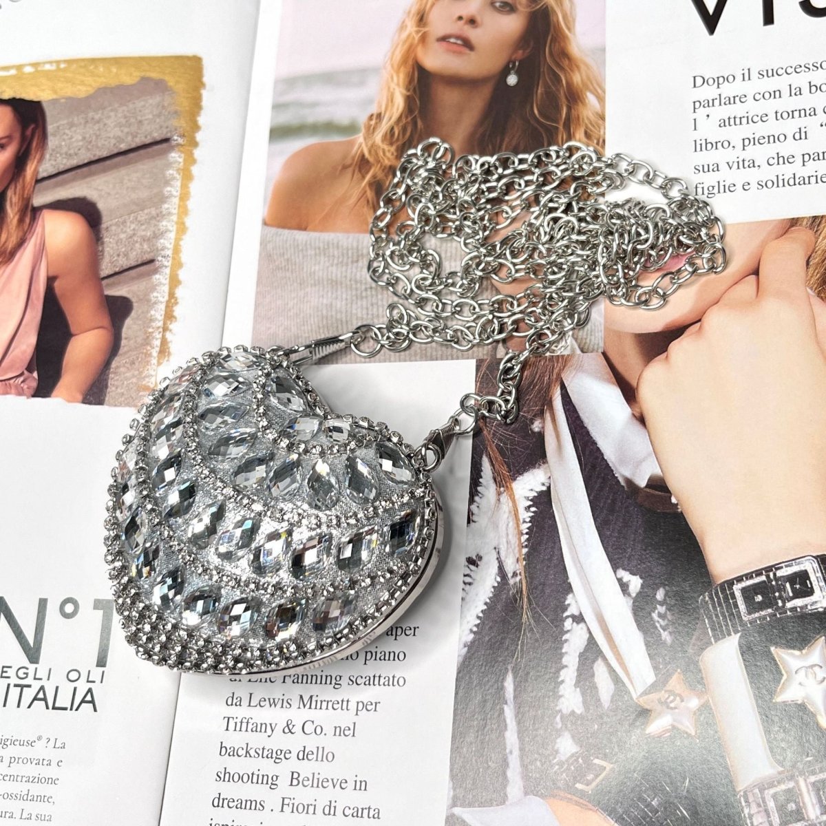 Sac bandoulière étincelant en forme de cœur – Mini sac à main orné de strass pour un glam au quotidien (MAC279)