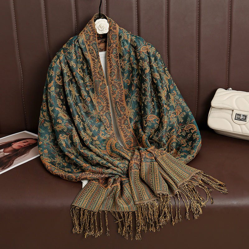 Hijab Vintage Shawl à Motif Fleur de Cajou avec Pompons (MH101)