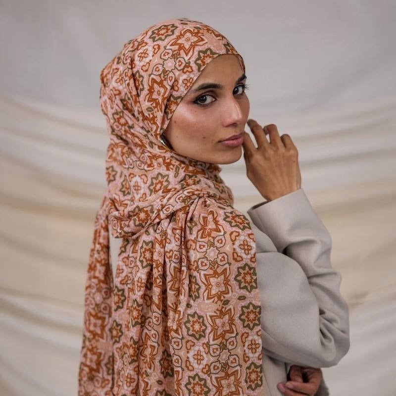 Écharpe Hijab en Coton Imprimé | Foulard Long Doux et Respirant (MH201)