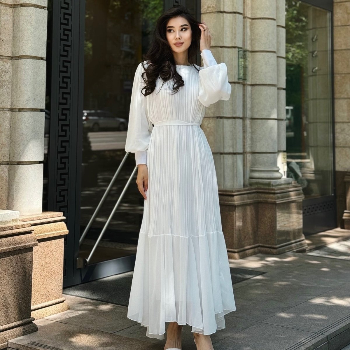 Robe Maxi Plissée à Volants (MS466)