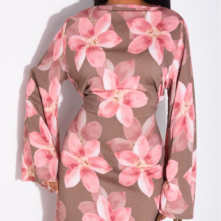 Robe Maxi Froissée Délavée à Imprimé Floral (MS437)