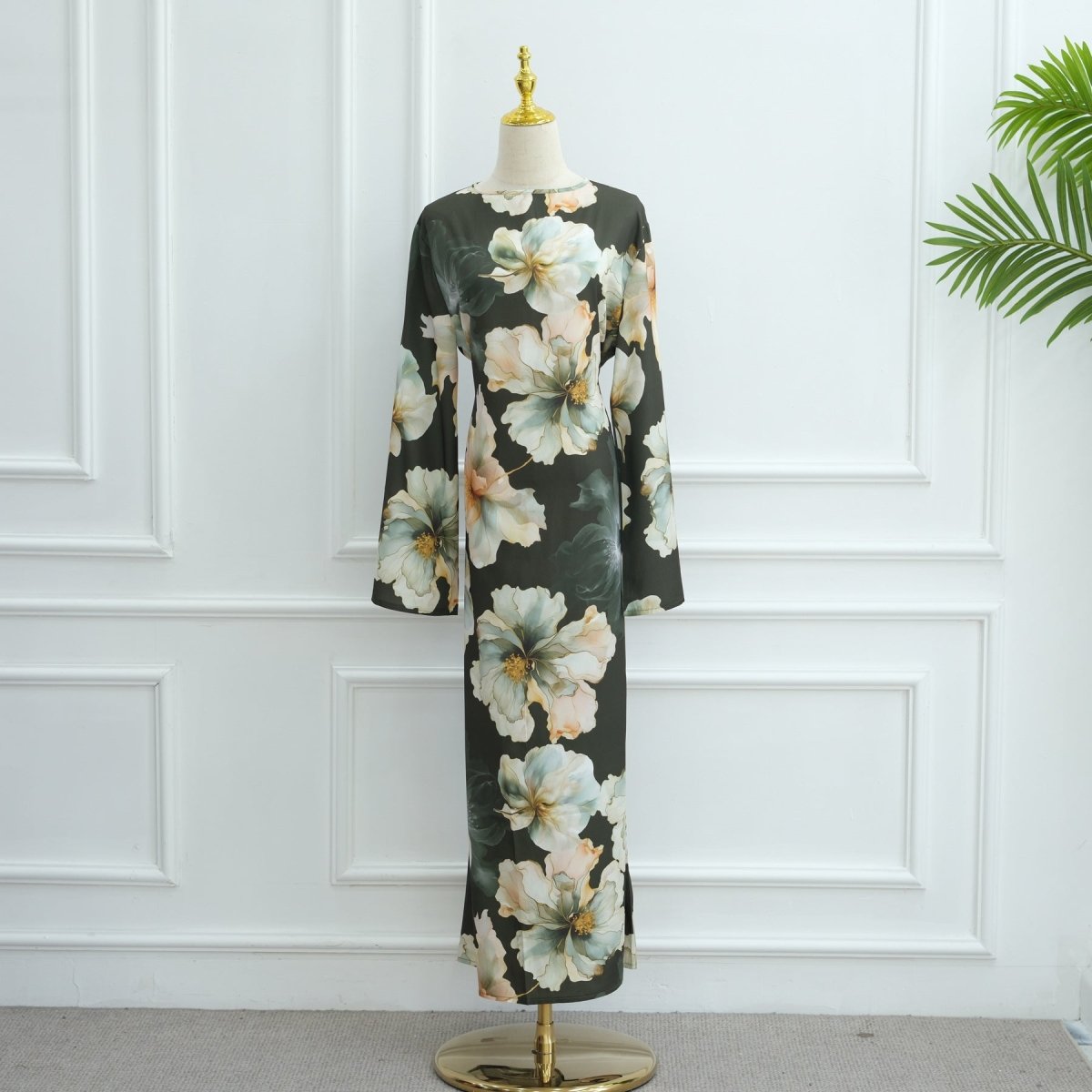 Abaya à imprimé floral avec manches évasées (MA332)