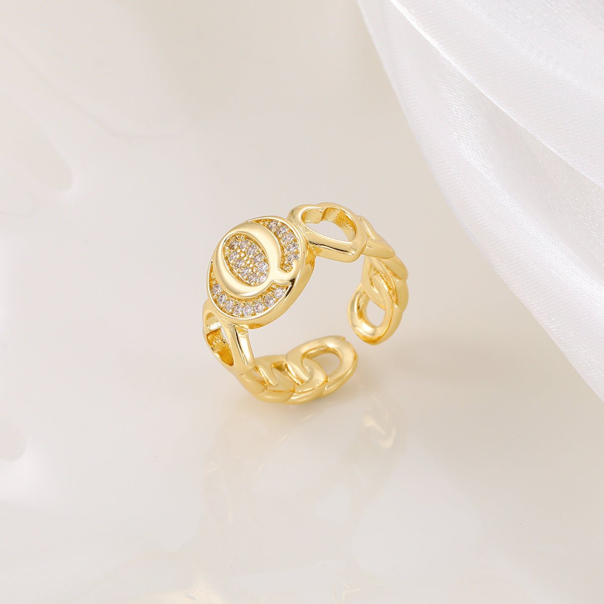 Ensemble MAC186 Cuivre avec Zircon, Bague Lettre Love Brillante Plaqué Or Réel 18K