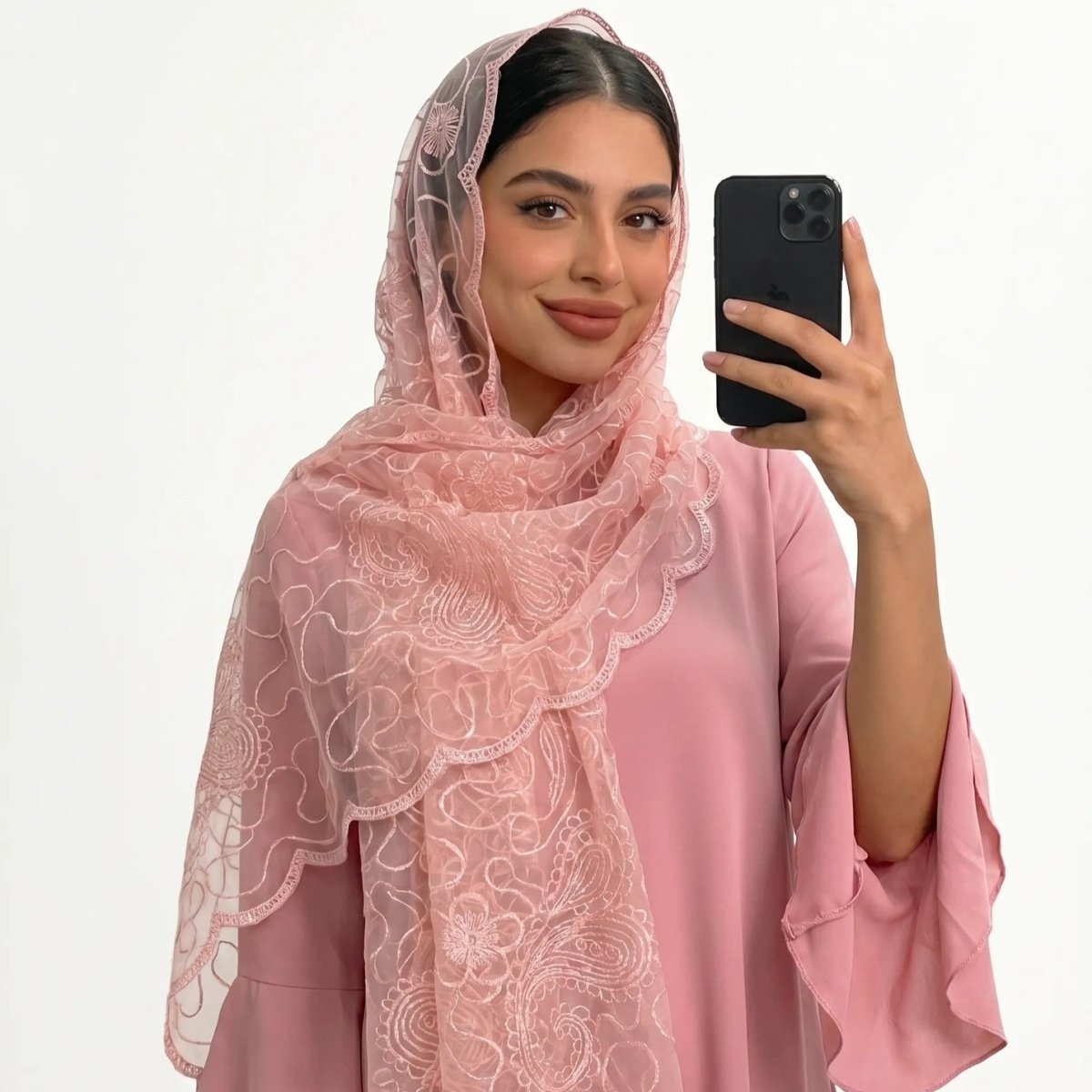 Hijab en Mesh Brodé Dentelle Florale (MH235)