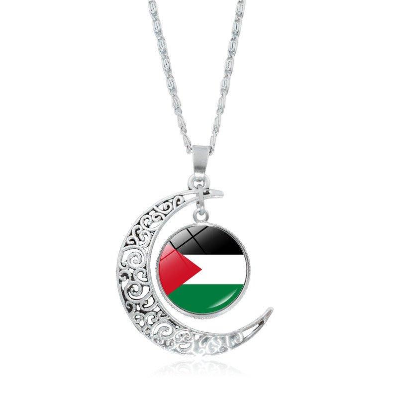 MAC077 Collier pendentif Lune évidée en argent, keffiyeh polyvalent pour femme