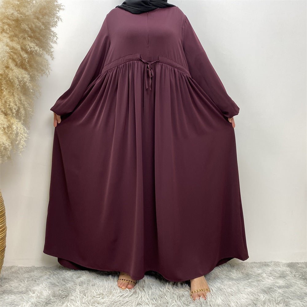 Abaya Ample Modeste pour Musulmane, Manches Extensibles, Fermeture Éclair Frontale, Coupe Trapèze (MA175)