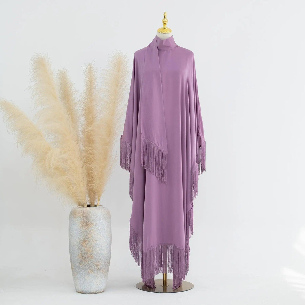 Abaya de Soirée à Manches Chauve-Souris et Franges (MA047)
