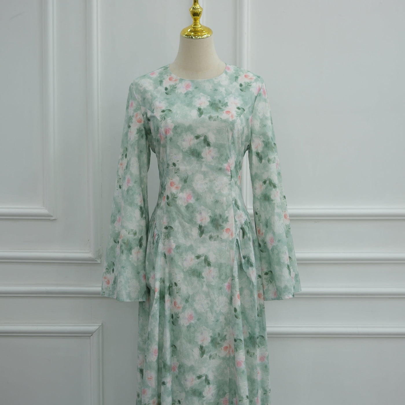 Robe Maxi à Manches Évasées Imprimé Floral Aquarelle (MS516)